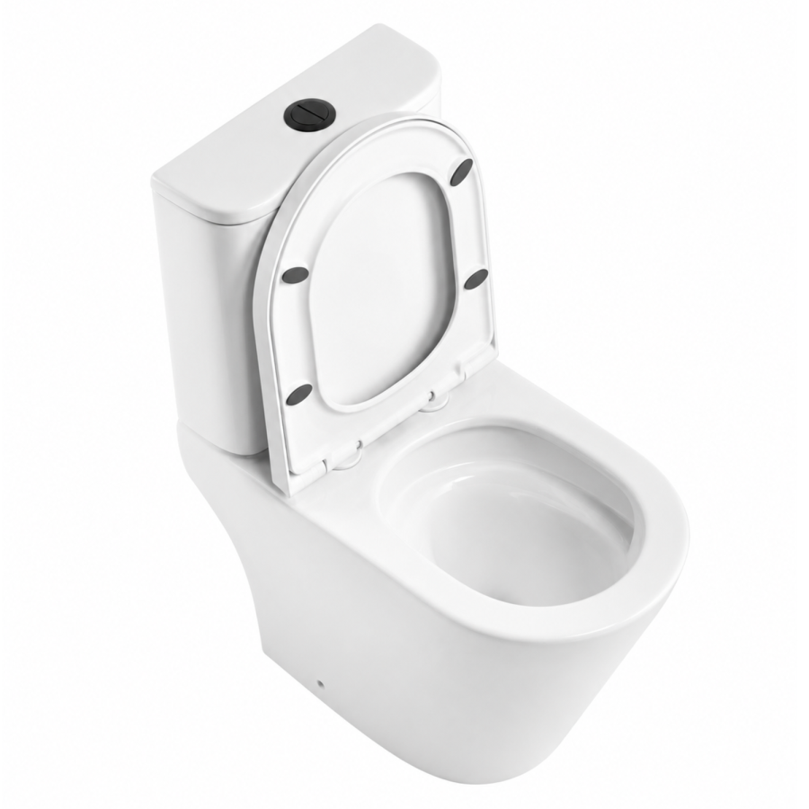 Close Coupled Rimless Open Back Short Projection Toilet with Black Button and Tornado Flush - Newport