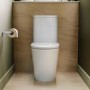 Close Coupled Rimless Open Back Short Projection Toilet with Brushed Brass Button and Tornado Flush - Newport