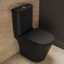 Matt Black Close Coupled Rimless Open Back Short Projection Toilet with Brushed Brass Button and Tornado Flush - Newport