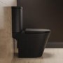 Matt Black Close Coupled Rimless Open Back Short Projection Toilet with Brushed Brass Button and Tornado Flush - Newport