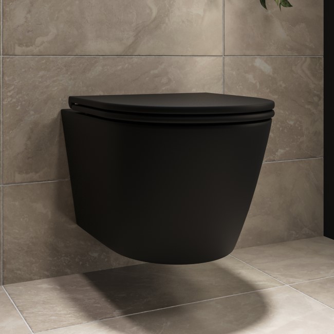 Matt Black Wall Hung Rimless Toilet with Soft Close Seat - Newport