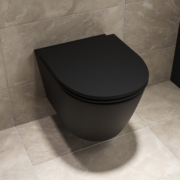 Matt Black Wall Hung Rimless Toilet with Soft Close Seat - Newport