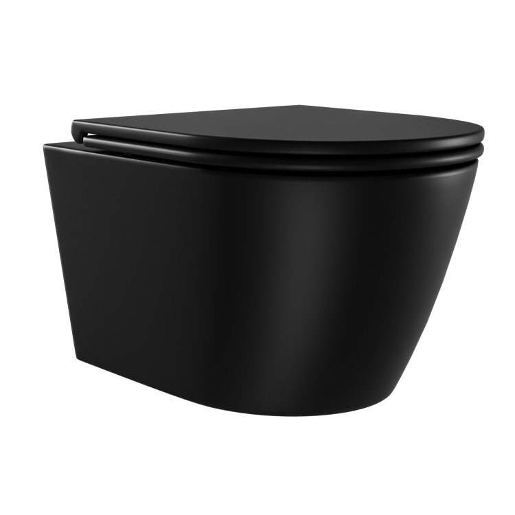 Matt Black Wall Hung Rimless Toilet with Soft Close Seat - Newport