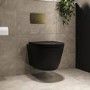 Matt Black Wall Hung Rimless Toilet with Soft Close Seat, Brushed Brass Pneumatic Flush Plate, 820mm Frame & Cistern - Newport