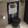 Matt Black Wall Hung Rimless Toilet with Soft Close Seat, Brushed Brass Mechanical Flush Plate with 1160mm Frame & Cistern - Newport