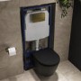 Matt Black Wall Hung Rimless Toilet with Soft Close Seat, Brushed Brass Pneumatic Flush Plate, 1170mm Frame & Cistern - Newport