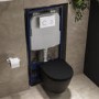 Matt Black Wall Hung Rimless Toilet with Soft Close Seat, White Glass Sensor Pneumatic Flush Plate, 1170mm Frame & Cistern - Newport