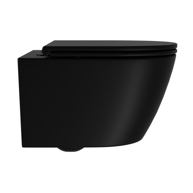 Matt Black Wall Hung Rimless Toilet with Soft Close Seat, Black Glass Sensor Pneumatic Flush Plate, 1170mm Frame & Cistern - Newport