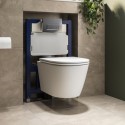 BUN/NEWWHMW/95051 Matt White Wall Hung Rimless Toilet with Soft Close Seat, Chrome Pneumatic Flush Plate, 820mm Frame & Cistern – Newport