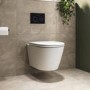 Matt White Wall Hung Rimless Toilet with Soft Close Seat, Black Glass Sensor Pneumatic Flush Plate, 820mm Frame & Cistern - Newport