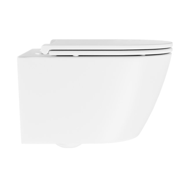 Matt White Wall Hung Rimless Toilet with Soft Close Seat, White Glass Sensor Pneumatic Flush Plate, 820mm Frame & Cistern - Newport