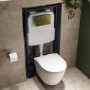 Matt White Wall Hung Rimless Toilet with Soft Close Seat, Brushed Brass Mechanical Flush Plate with 1160mm Frame & Cistern - Newport