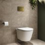 Matt White Wall Hung Rimless Toilet with Soft Close Seat, Brushed Brass Pneumatic Flush Plate, 1170mm Frame & Cistern - Newport