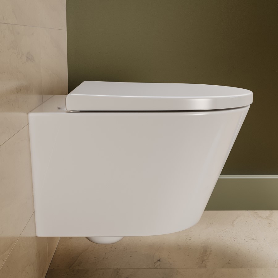 Wall Hung Rimless Short Projection Toilet with Soft Close Seat and Tornado Flush – Newport