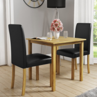 New Haven Small Dining Set with 2 Chairs in Black Faux Leather