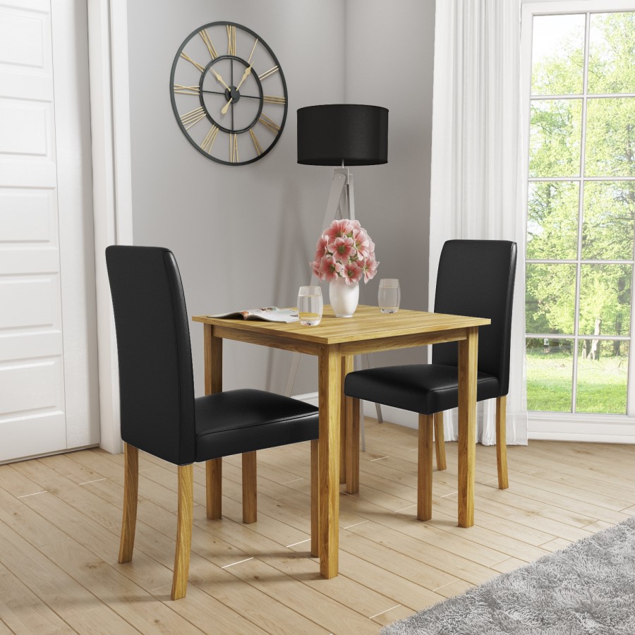 New Haven Small Dining Set with 2 Chairs in Black Faux Leather