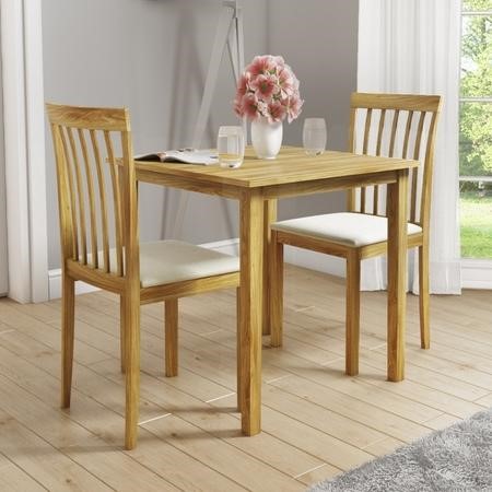 New Haven Small Dining Set with 2 Slatted Chairs in Cream - Furniture123