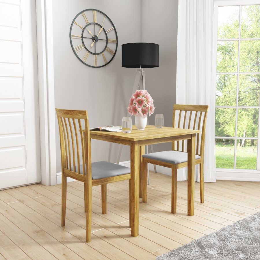 New Haven Dining Set with Small Wood Table & 2 Chairs with Grey Seats