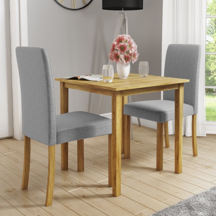 New Haven Small Dining Set with 2 Grey Upholstered Chairs | Furniture123