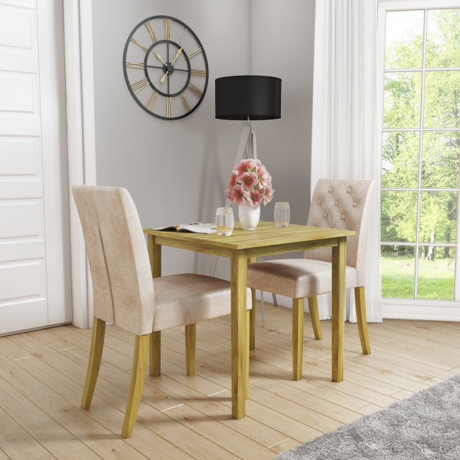 New Haven Solid Oak Dining Table with 2 Natural Velvet Dining Chairs