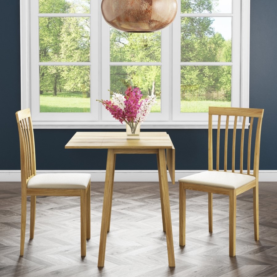 New Haven Drop Leaf Dining Set and 2 Chairs in Cream Fabric