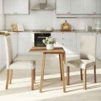 Oak Drop Leaf Dining Table & 2 Cream Velvet Chairs