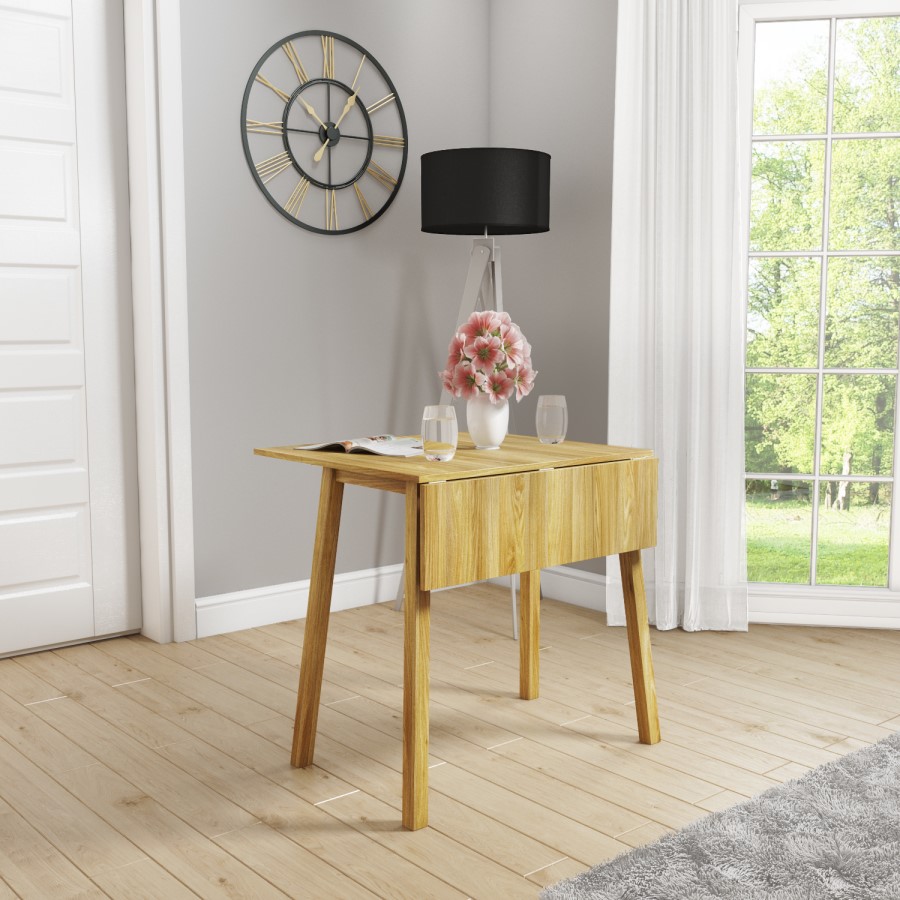 Oak Drop Leaf Dining Table & 2 Cream Velvet Chairs
