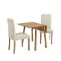 Oak Drop Leaf Dining Table & 2 Cream Velvet Chairs