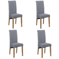 4 New Haven Grey Roll Top Dining Chairs with Wooden Legs