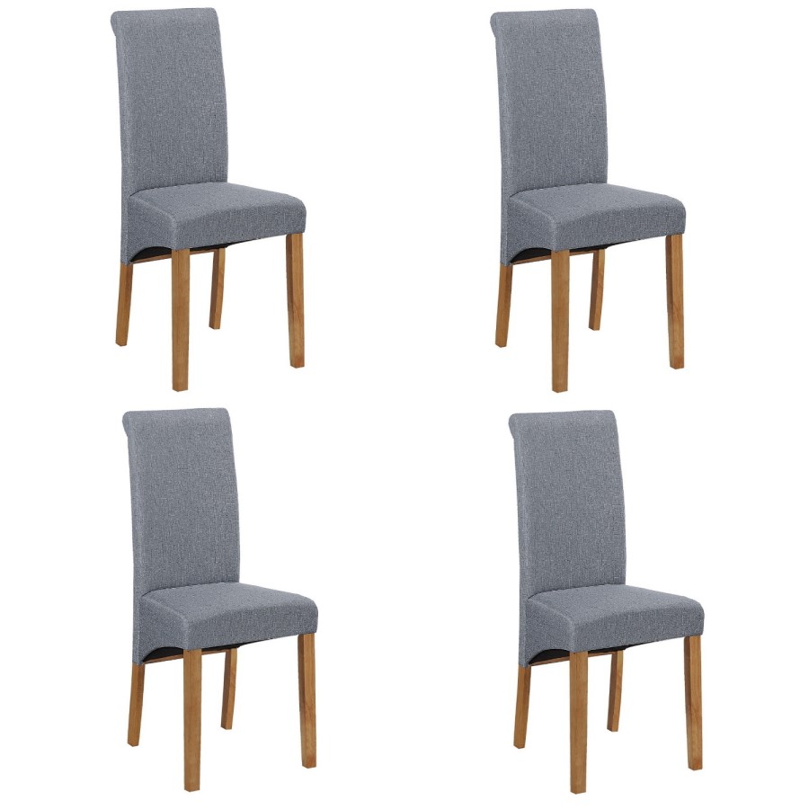 4 New Haven Grey Roll Top Dining Chairs with Wooden Legs