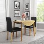 New Haven Oak Set with Round Drop Leaf Dining Table & 2 Black Faux Leather Chairs