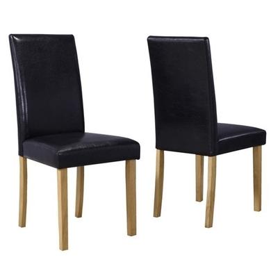 New Haven Oak Set with Round Drop Leaf Dining Table & 2 Black Faux Leather Chairs