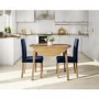 Round Oak Drop Leaf Dining Table & 2 Blue Velvet Chairs - New Haven