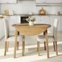 Round Oak Drop Leaf Dining Table & 2 Cream Velvet Chairs - New Haven