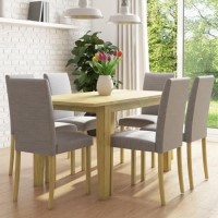New Haven Oak Extendable Dining Set with 6 Grey Fabric Chairs