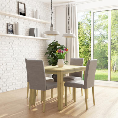 New Haven Oak Extendable Dining Set with 4 Grey Fabric Dining Chairs