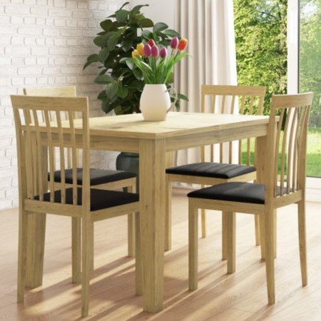 New Haven Oak Extendable Dining Set with 4 Dining Chairs