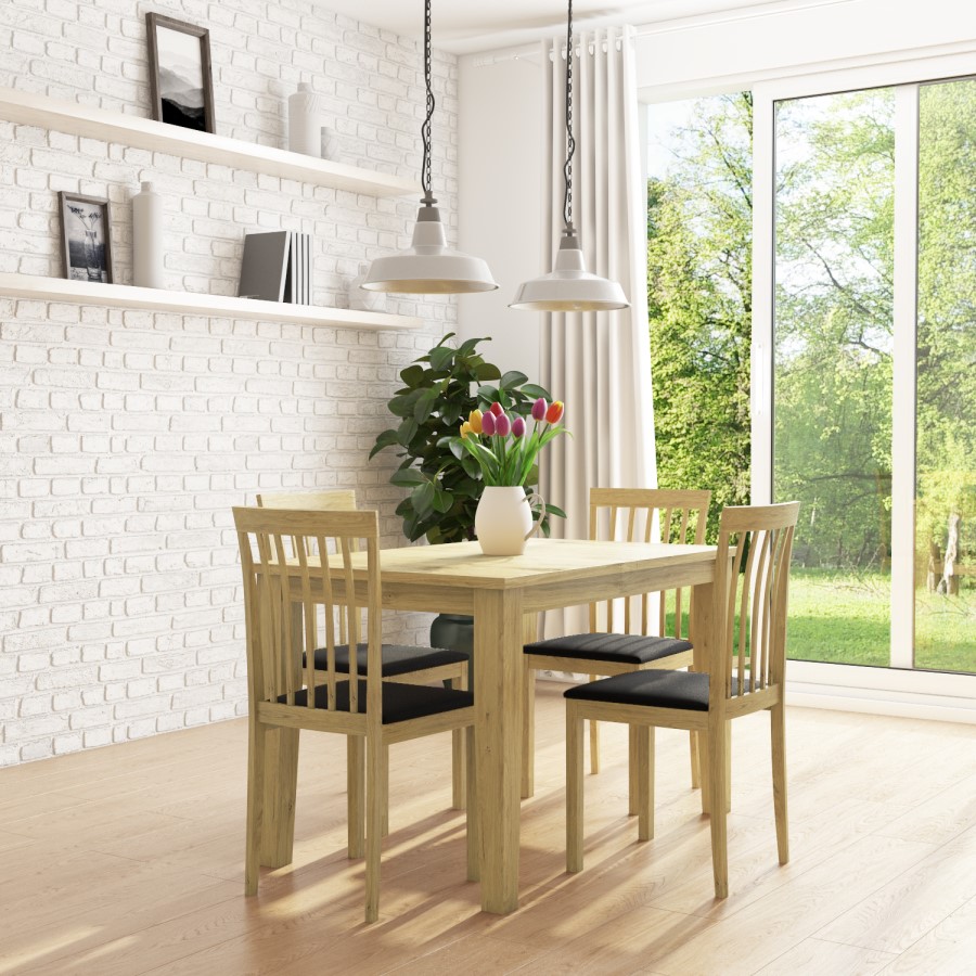 New Haven Oak Extendable Dining Set with 4 Dining Chairs