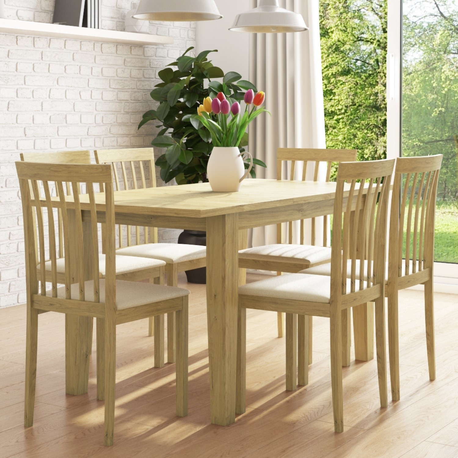 New Haven Set With Oak Extendable Dining Table 6 Chairs With Cream Seat Furniture123