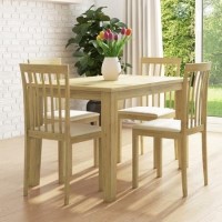 New Haven Oak Extendable Dining Set with 4 Wooden Chairs in Cream Fabric