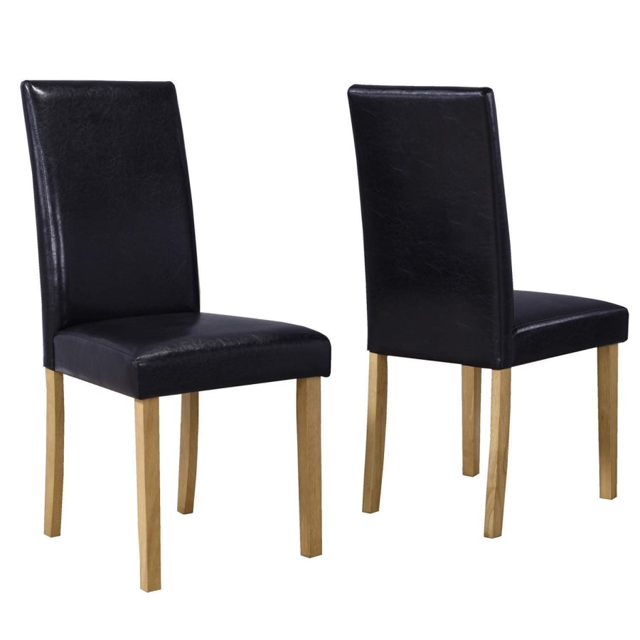 New Haven Oak Extendable Dining Set with 6 Black Leather Dining Chairs