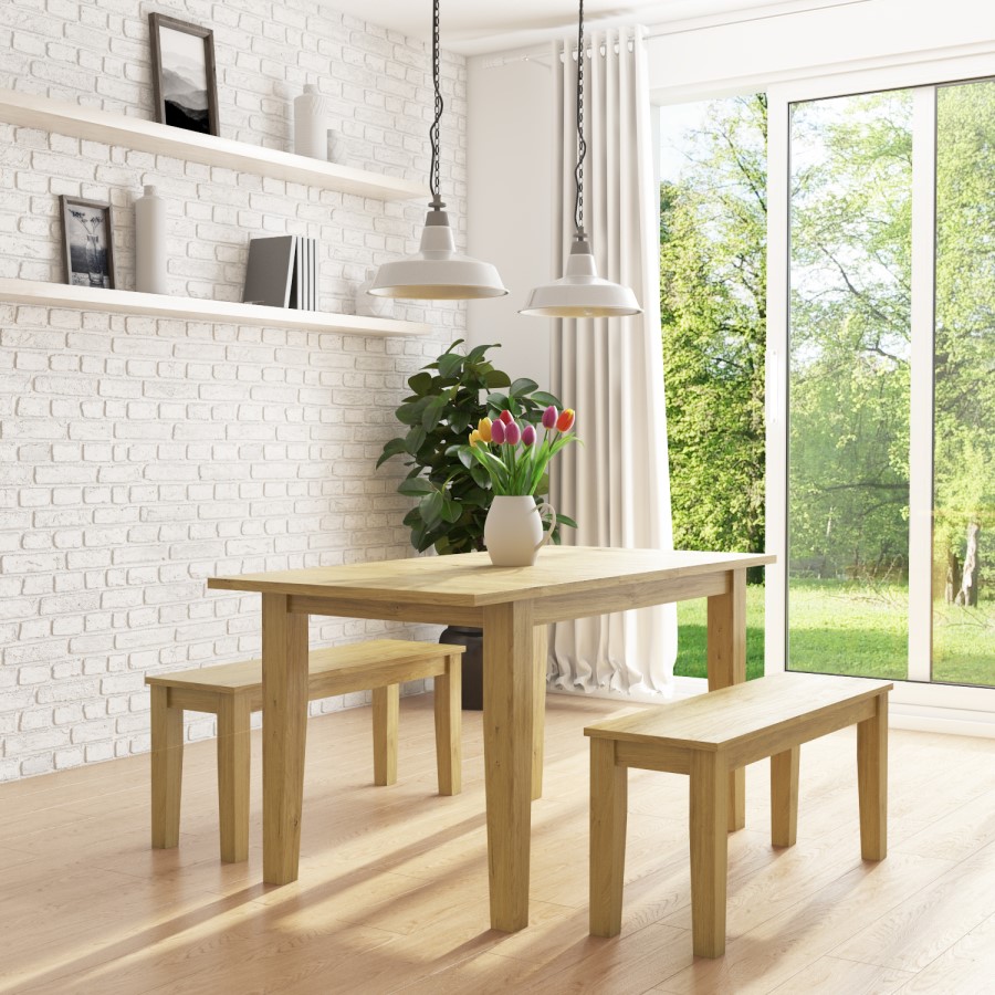 New Haven Oak Extendable Dining Table with 2 Dining Benches in Light Oak
