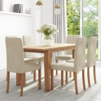 Oak Extendable Dining Table & 6 Cream Velvet Chairs - New Haven
