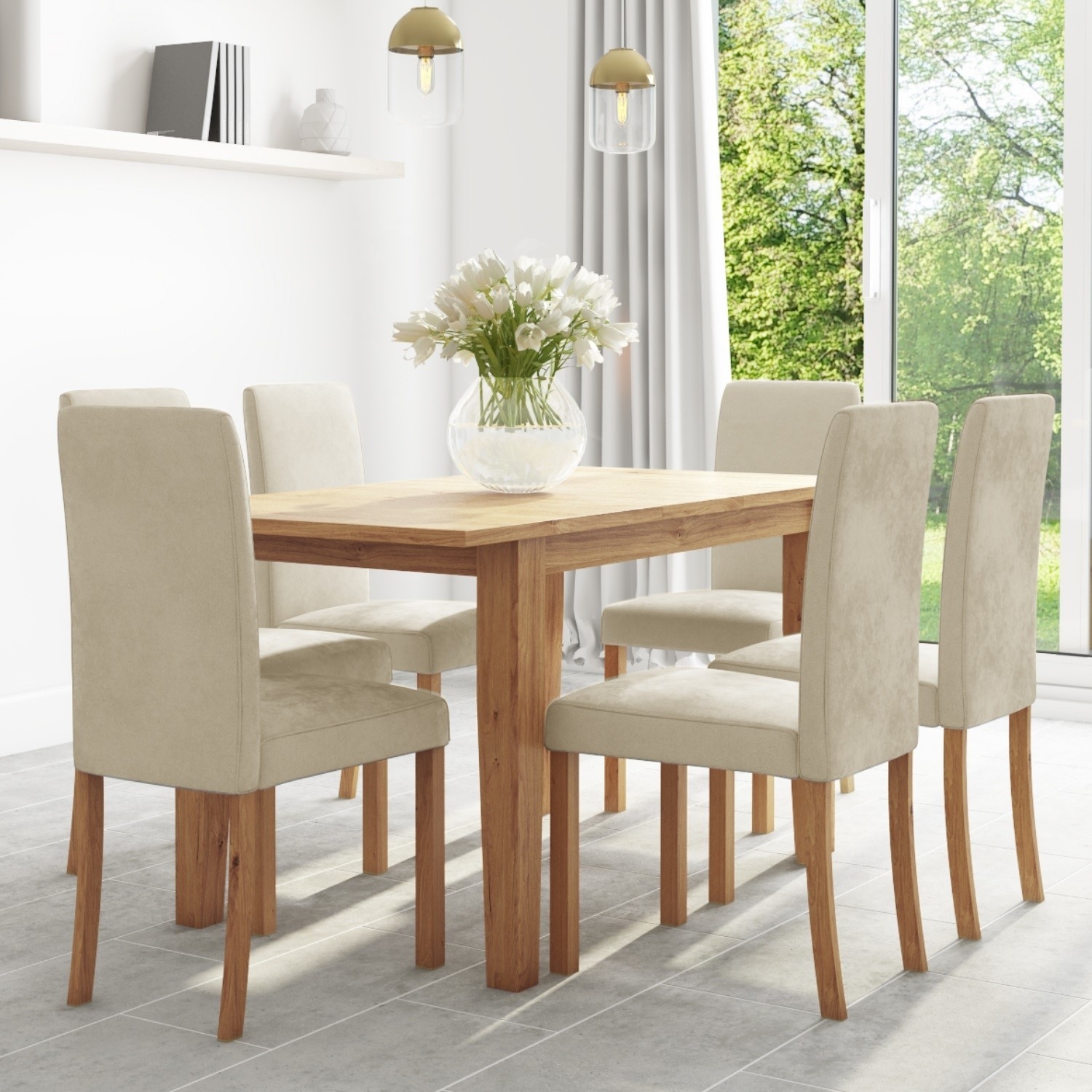 Oak Extendable Dining Table 6 Cream Velvet Chairs New Haven Furniture123 Oak Extendable Dining Table 6 Cream Velvet Chairs New Haven Furniture123