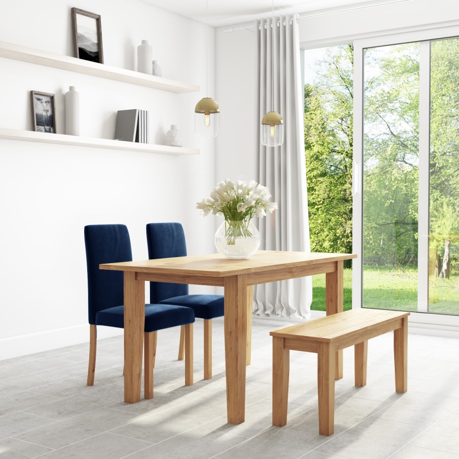 Oak Extendable Dining Table with 2 Chairs & 1 Bench - New Haven