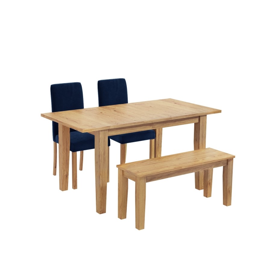 Oak Extendable Dining Table with 2 Chairs & 1 Bench - New Haven