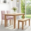 Oak Extendable Dining Table with 2 Pink Velvet Chairs &amp; 1 Bench - New Haven
