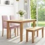 Oak Extendable Dining Table with 2 Pink Velvet Chairs & 1 Bench - New Haven