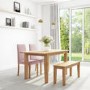 Oak Extendable Dining Table with 2 Pink Velvet Chairs & 1 Bench - New Haven