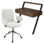 Walnut Wall Mounted Leaning Desk with Drawer & Cream Boucle Office Chair - Nico - Lulu